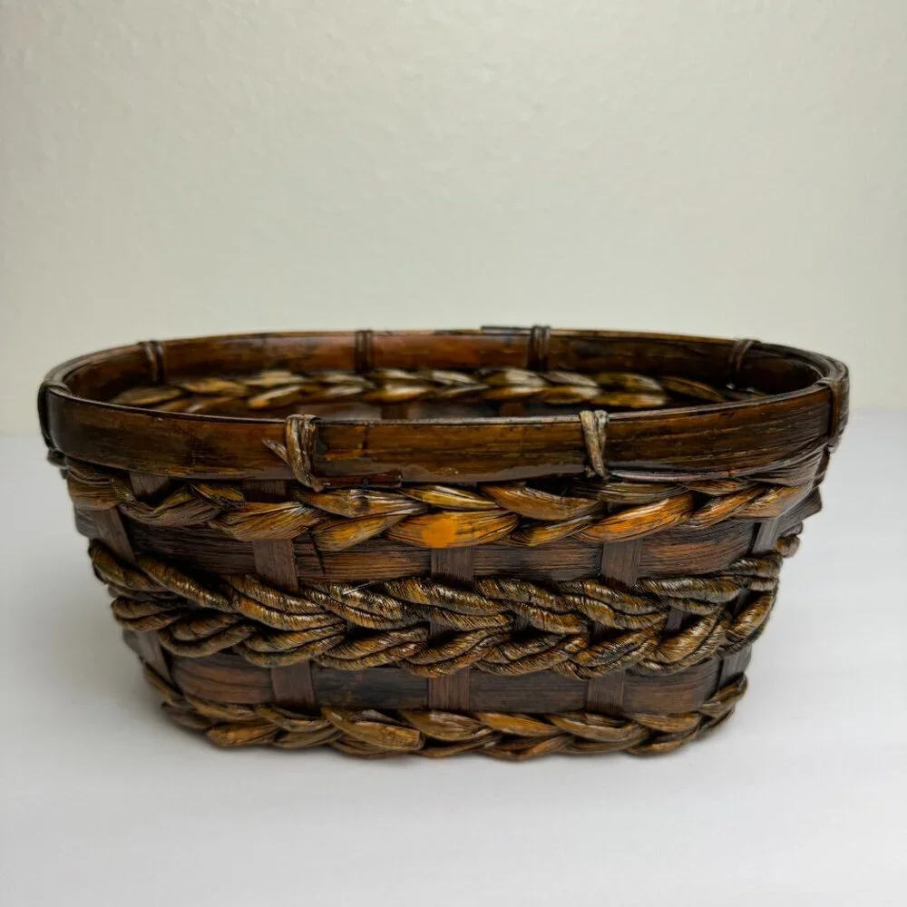 NEW Vintage Bamboo Wicker Hanakago Basket Lackered